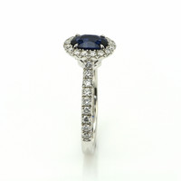 1.00 Ct. Blue Sapphire and Natural Diamond Pave Ring, 18K White Gold Image