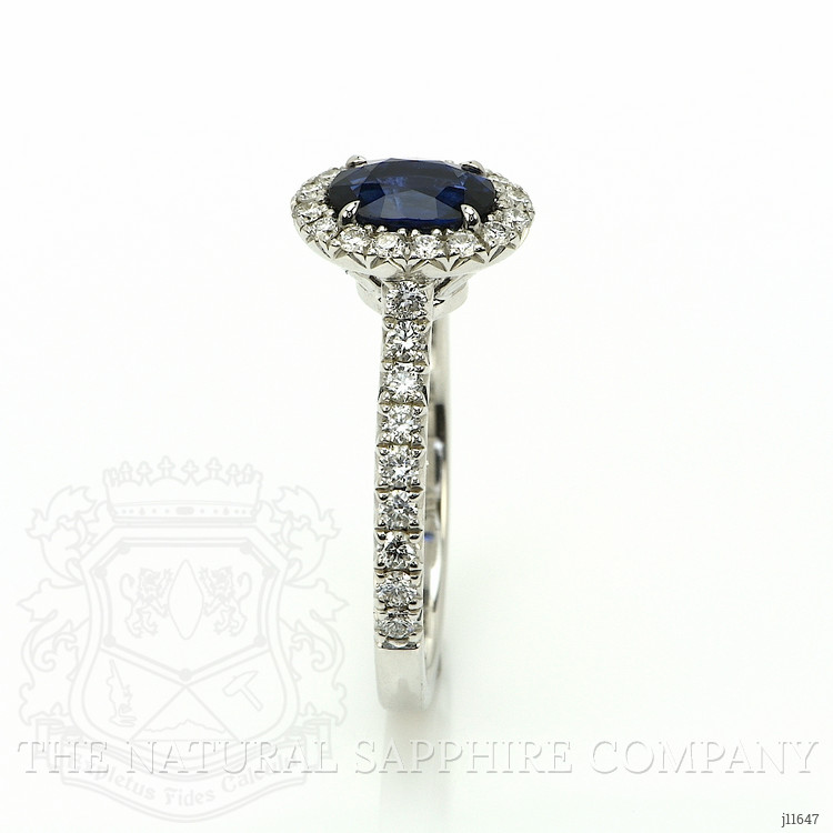 1.00 Ct. Blue Sapphire and Natural Diamond Pave Ring, 18K White Gold