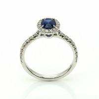 1.00 Ct. Blue Sapphire and Natural Diamond Pave Ring, 18K White Gold Image