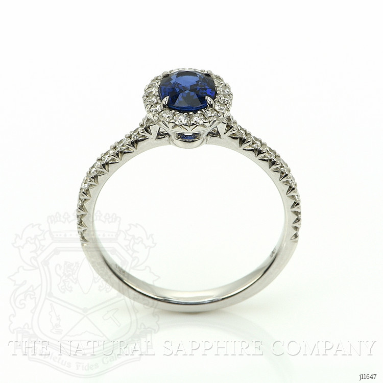 1.00 Ct. Blue Sapphire and Natural Diamond Pave Ring, 18K White Gold