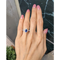 1.00 Ct. Blue Sapphire and Natural Diamond Pave Ring, 18K White Gold Life Style