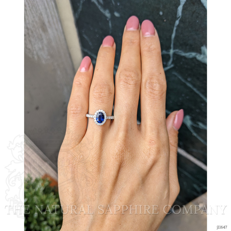 1.00 Ct. Blue Sapphire and Natural Diamond Pave Ring, 18K White Gold