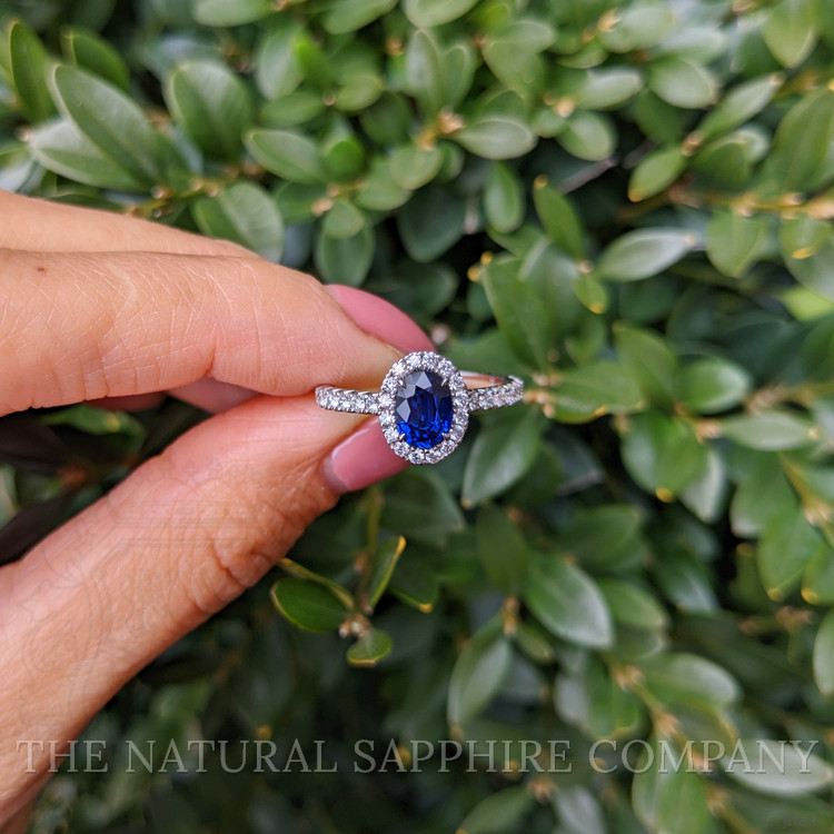 1.00 Ct. Blue Sapphire and Natural Diamond Pave Ring, 18K White Gold