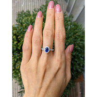 1.00 Ct. Blue Sapphire and Natural Diamond Pave Ring, 18K White Gold Life Style