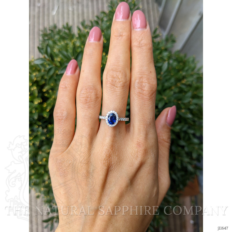 1.00 Ct. Blue Sapphire and Natural Diamond Pave Ring, 18K White Gold