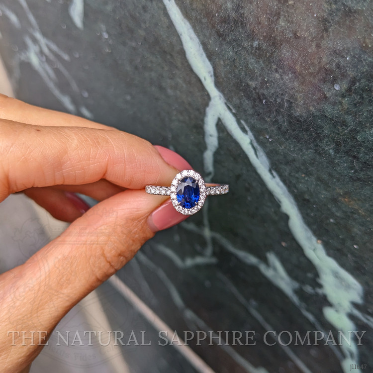 1.00 Ct. Blue Sapphire and Natural Diamond Pave Ring, 18K White Gold