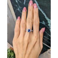 1.00 Ct. Blue Sapphire and Natural Diamond Pave Ring, 18K White Gold Life Style