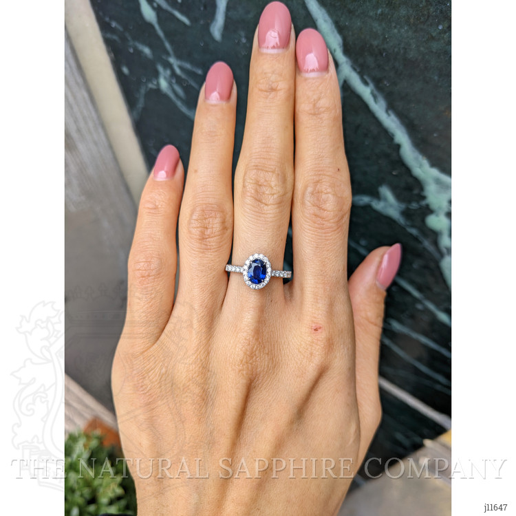 1.00 Ct. Blue Sapphire and Natural Diamond Pave Ring, 18K White Gold