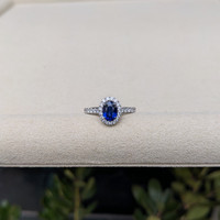 1.00 Ct. Blue Sapphire and Natural Diamond Pave Ring, 18K White Gold Life Style
