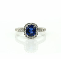 1.59 Ct. Blue Sapphire and Natural Diamond Pave Ring, 18K White Gold Video