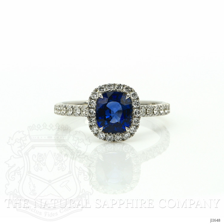 1.59 Ct. Blue Sapphire and Natural Diamond Pave Ring, 18K White Gold