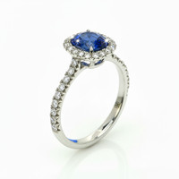 1.59 Ct. Blue Sapphire and Natural Diamond Pave Ring, 18K White Gold Image