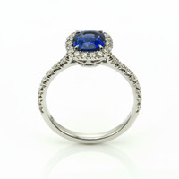 1.59 Ct. Blue Sapphire and Natural Diamond Pave Ring, 18K White Gold Image