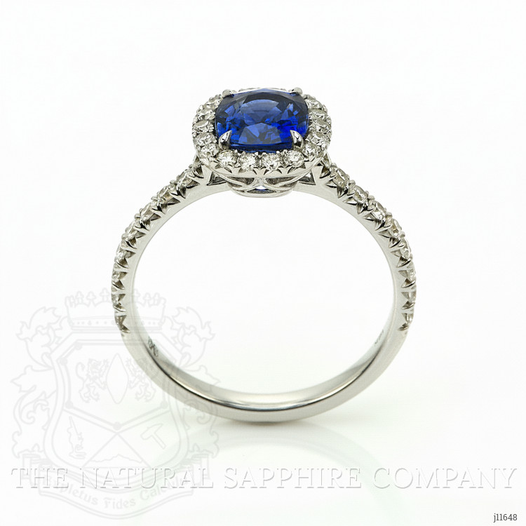 1.59 Ct. Blue Sapphire and Natural Diamond Pave Ring, 18K White Gold