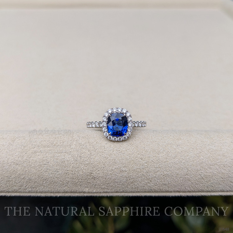 1.59 Ct. Blue Sapphire and Natural Diamond Pave Ring, 18K White Gold