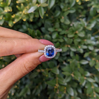 1.59 Ct. Blue Sapphire and Natural Diamond Pave Ring, 18K White Gold Life Style