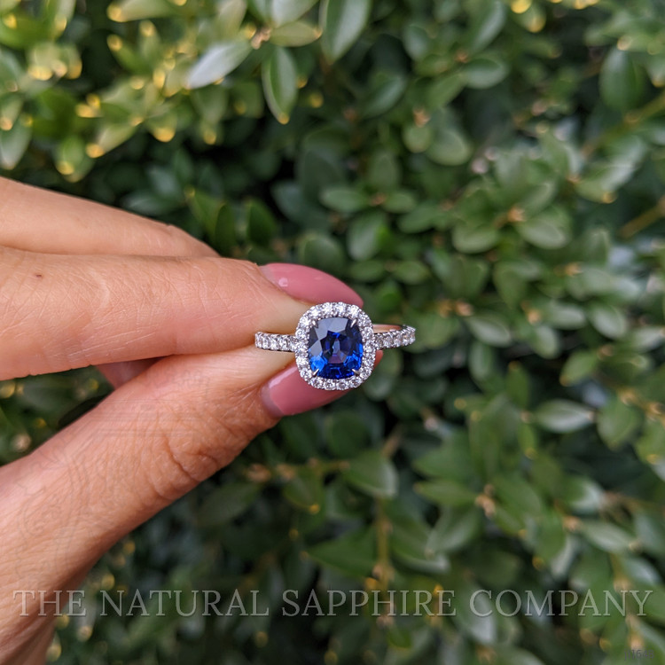 1.59 Ct. Blue Sapphire and Natural Diamond Pave Ring, 18K White Gold