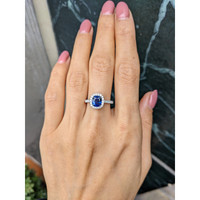 1.59 Ct. Blue Sapphire and Natural Diamond Pave Ring, 18K White Gold Life Style