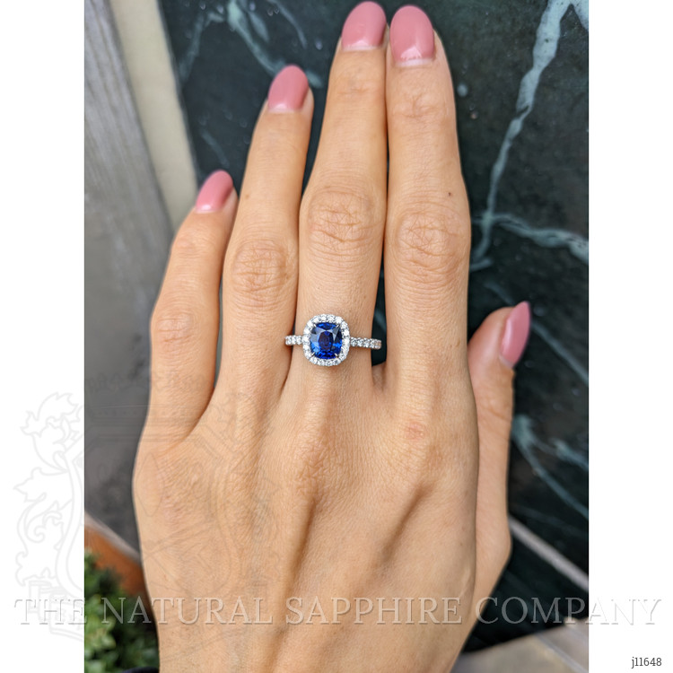 1.59 Ct. Blue Sapphire and Natural Diamond Pave Ring, 18K White Gold