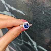1.59 Ct. Blue Sapphire and Natural Diamond Pave Ring, 18K White Gold Life Style