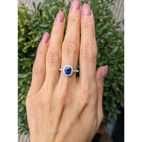 1.59 Ct. Blue Sapphire and Natural Diamond Pave Ring, 18K White Gold Life Style