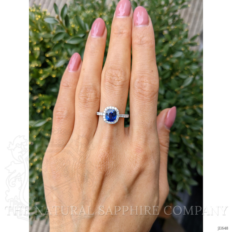 1.59 Ct. Blue Sapphire and Natural Diamond Pave Ring, 18K White Gold