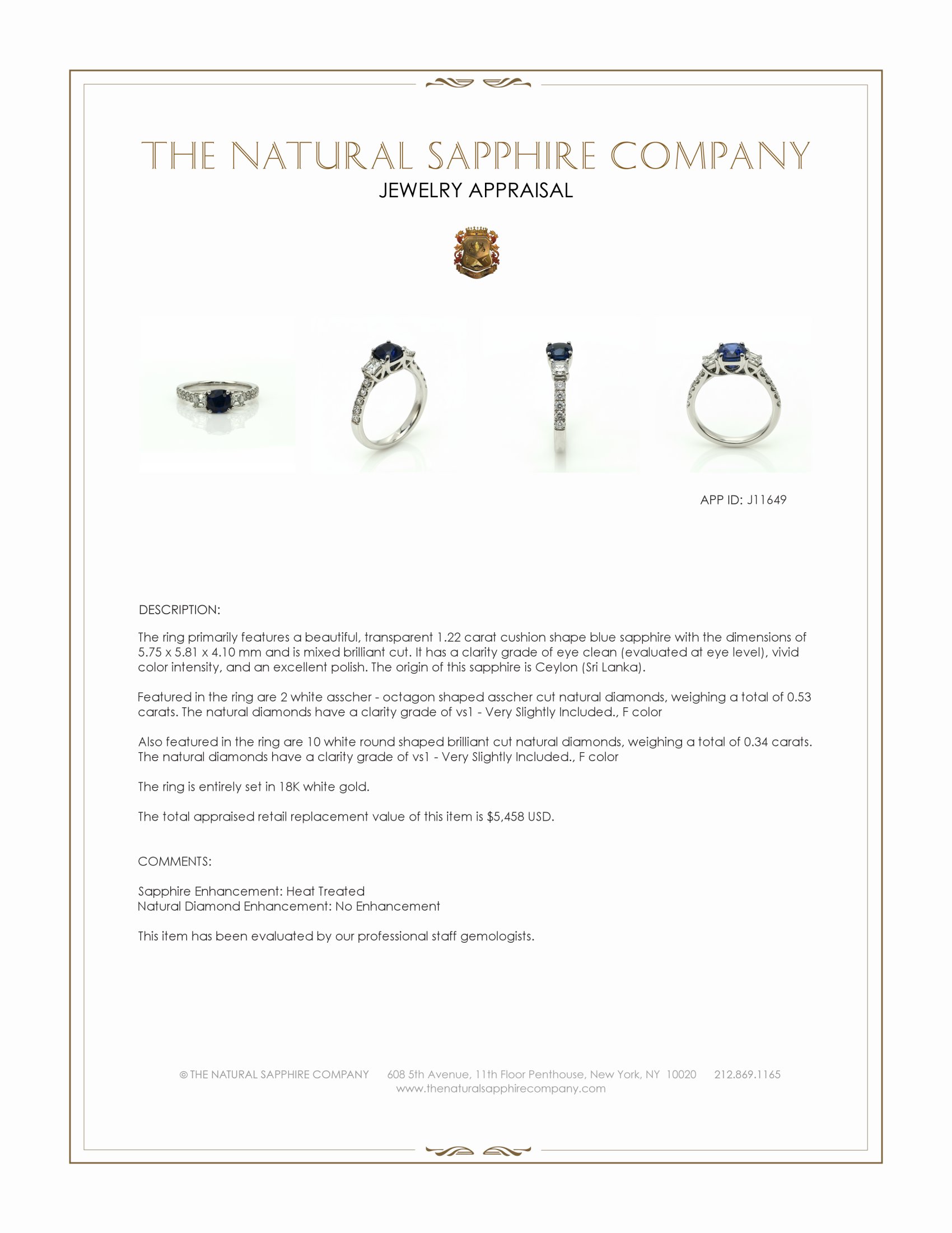 1.22 Ct. Blue Sapphire and Natural Diamond Pave Ring, 18K White Gold