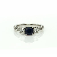 1.22 Ct. Blue Sapphire and Natural Diamond Pave Ring, 18K White Gold Video