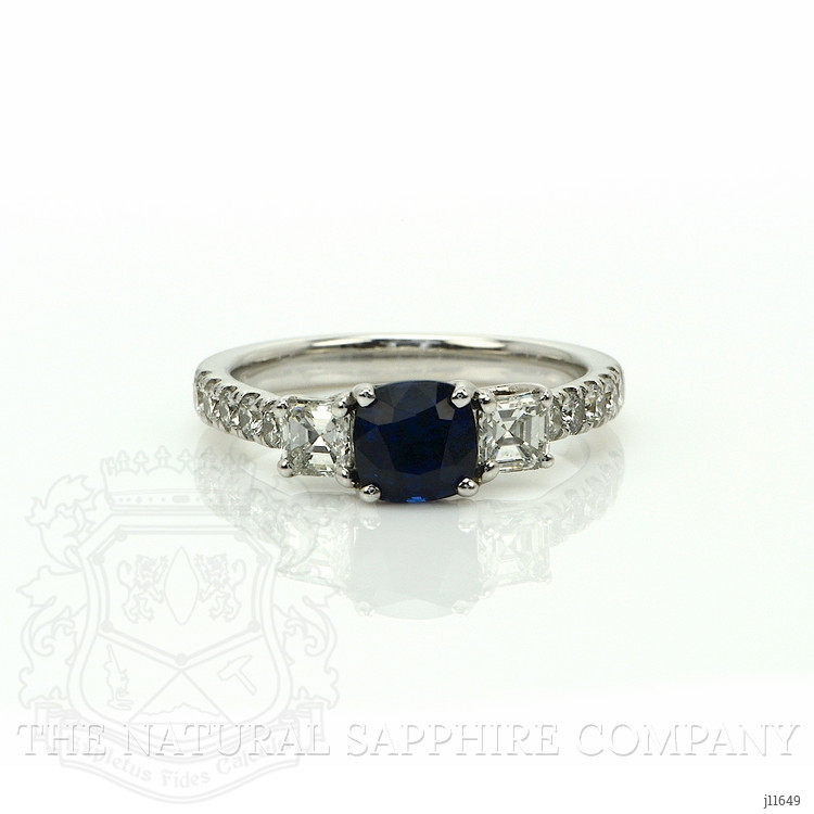 1.22 Ct. Blue Sapphire and Natural Diamond Pave Ring, 18K White Gold