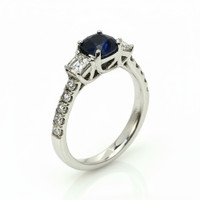 1.22 Ct. Blue Sapphire and Natural Diamond Pave Ring, 18K White Gold Image
