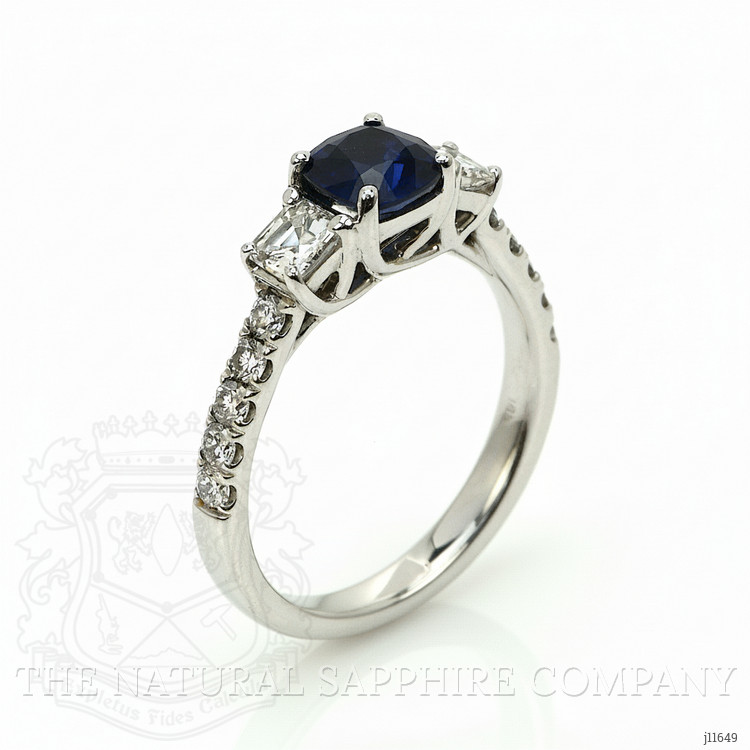1.22 Ct. Blue Sapphire and Natural Diamond Pave Ring, 18K White Gold