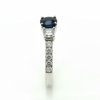 1.22 Ct. Blue Sapphire and Natural Diamond Pave Ring, 18K White Gold Image