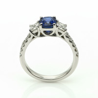 1.22 Ct. Blue Sapphire and Natural Diamond Pave Ring, 18K White Gold Image
