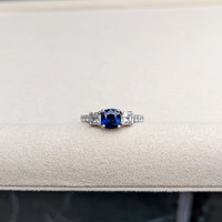 1.22 Ct. Blue Sapphire and Natural Diamond Pave Ring, 18K White Gold Life Style