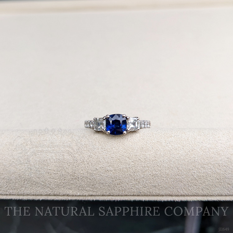 1.22 Ct. Blue Sapphire and Natural Diamond Pave Ring, 18K White Gold
