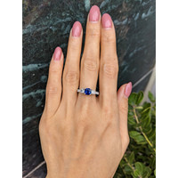 1.22 Ct. Blue Sapphire and Natural Diamond Pave Ring, 18K White Gold Life Style