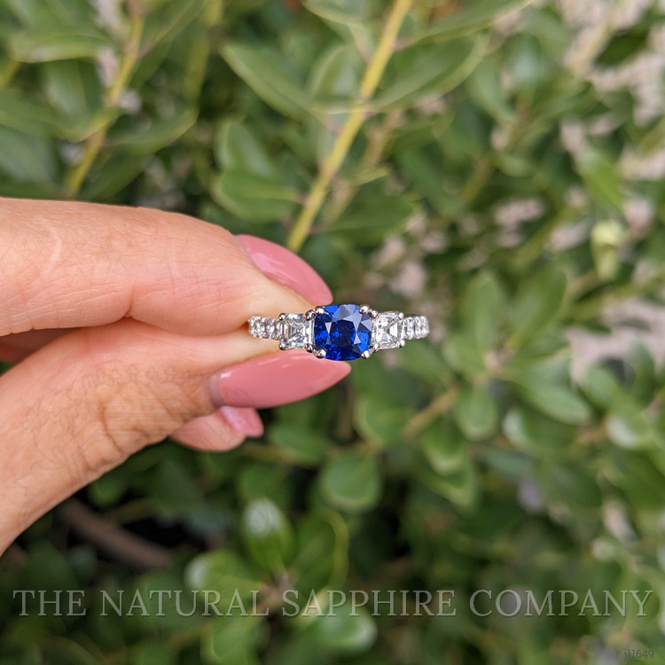 1.22 Ct. Blue Sapphire and Natural Diamond Pave Ring, 18K White Gold