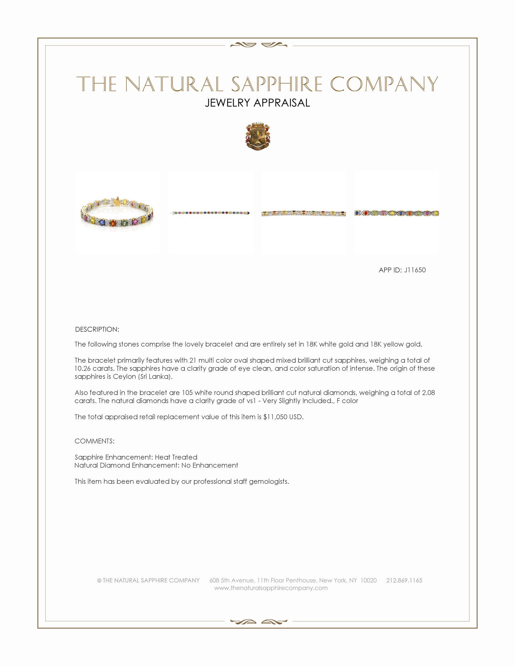10.26 Ct.Tw. Multi Color Sapphire and Natural Diamond Tennis/Line Bracelet, 18K White & Yellow