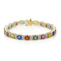 10.26&nbsp;Ct.Tw.Total Carat Weight Multi Color Sapphire and Natural Diamond Tennis/Line Bracelet, 18K White & Yellow Video
