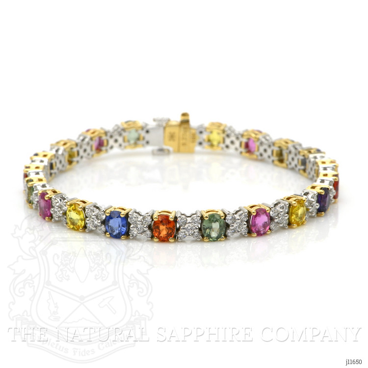 10.26 Ct.Tw. Multi Color Sapphire and Natural Diamond Tennis/Line Bracelet, 18K White & Yellow