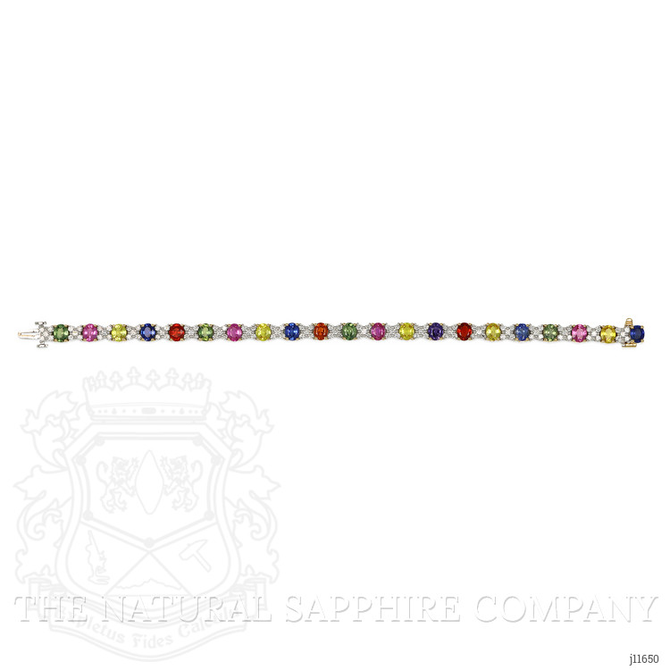 10.26 Ct.Tw. Multi Color Sapphire and Natural Diamond Tennis/Line Bracelet, 18K White & Yellow