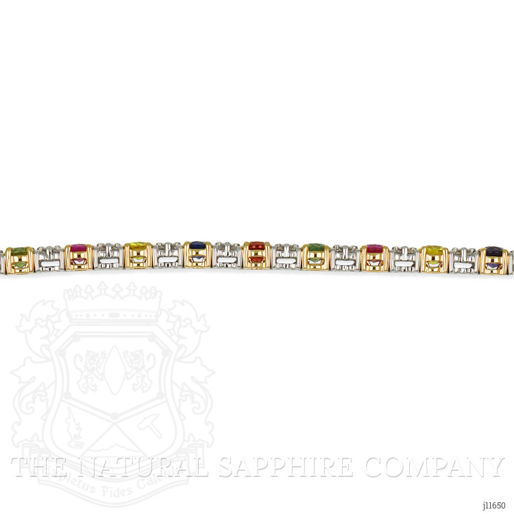 10.26 Ct.Tw. Multi Color Sapphire and Natural Diamond Tennis/Line Bracelet, 18K White & Yellow