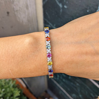 10.26&nbsp;Ct.Tw.Total Carat Weight Multi Color Sapphire and Natural Diamond Tennis/Line Bracelet, 18K White & Yellow Life Style