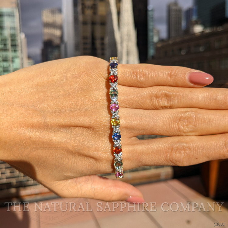 10.26 Ct.Tw. Multi Color Sapphire and Natural Diamond Tennis/Line Bracelet, 18K White & Yellow