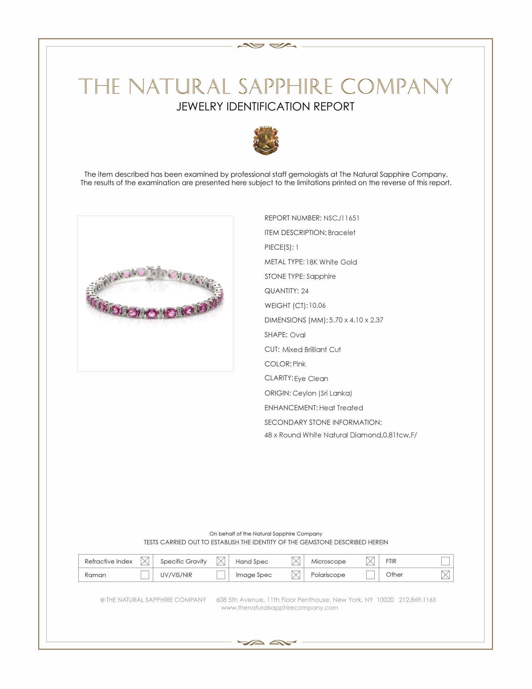 10.06 Ct.Tw. Pink Sapphire and Natural Diamond Tennis/Line Bracelet, 18K White Gold