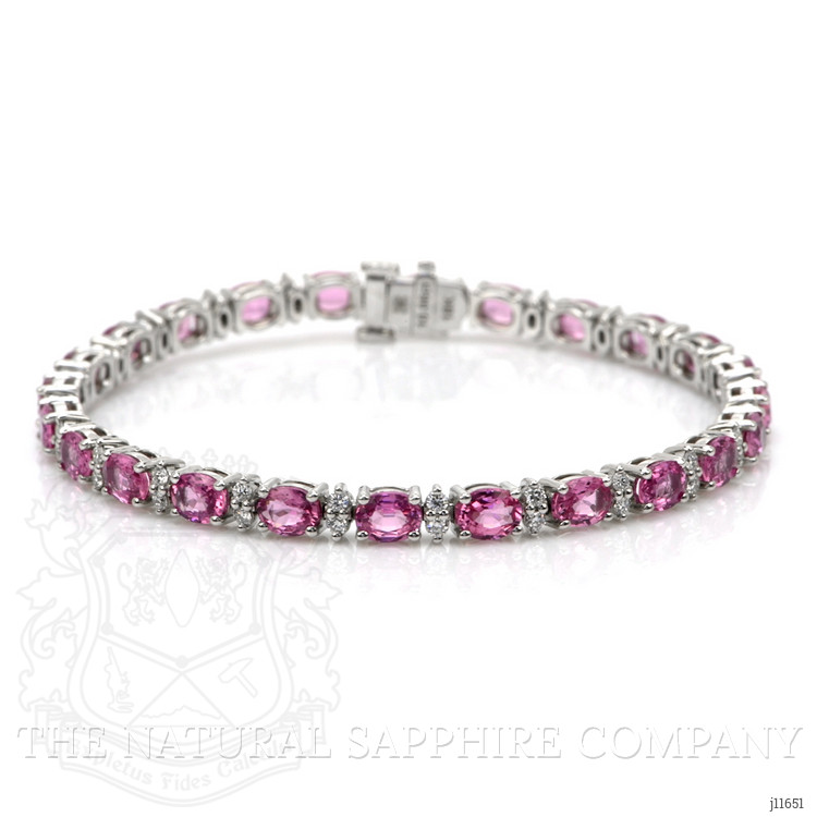 10.06 Ct.Tw. Pink Sapphire and Natural Diamond Tennis/Line Bracelet, 18K White Gold