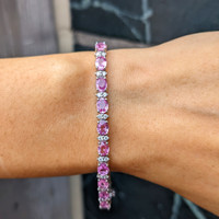 10.06&nbsp;Ct.Tw.Total Carat Weight Pink Sapphire and Natural Diamond Tennis/Line Bracelet, 18K White Gold Life Style