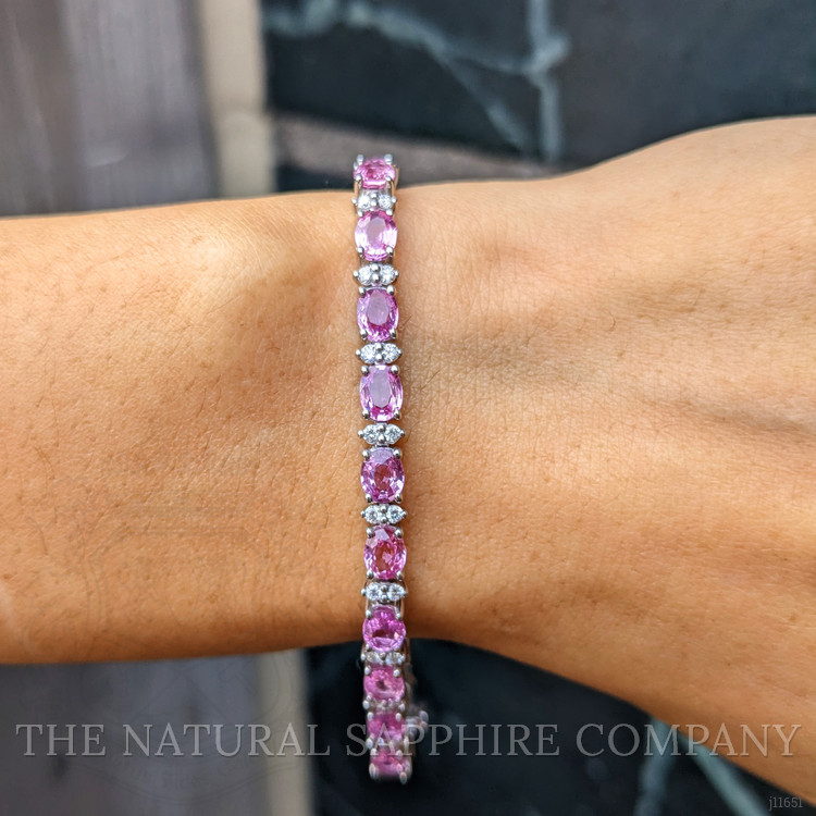 10.06 Ct.Tw. Pink Sapphire and Natural Diamond Tennis/Line Bracelet, 18K White Gold