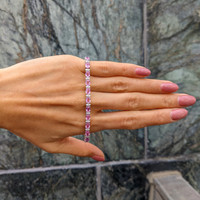 10.06&nbsp;Ct.Tw.Total Carat Weight Pink Sapphire and Natural Diamond Tennis/Line Bracelet, 18K White Gold Life Style