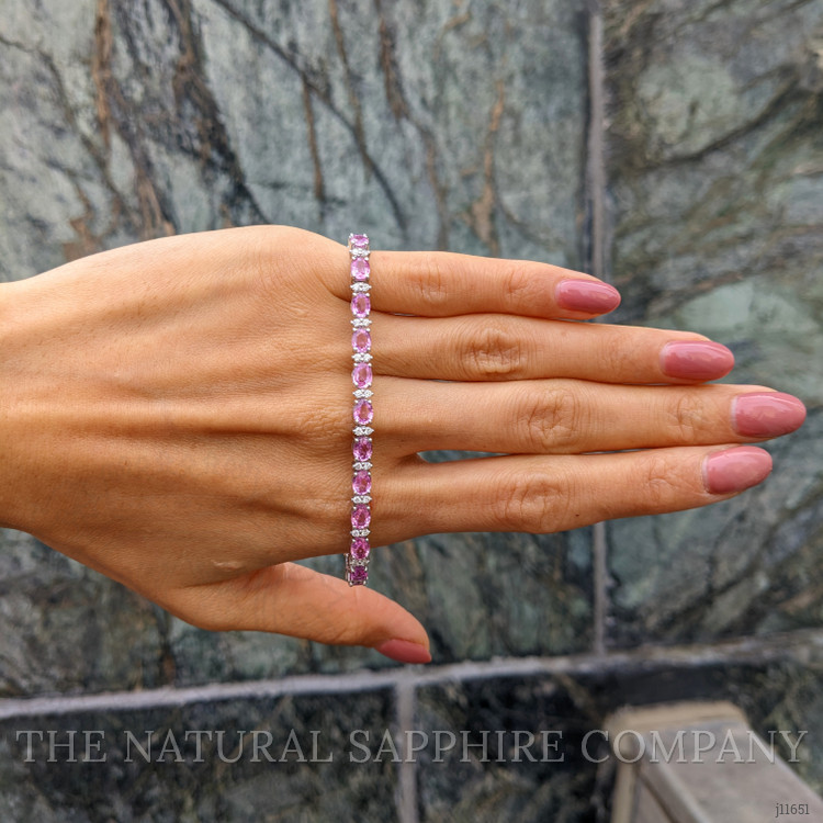 10.06 Ct.Tw. Pink Sapphire and Natural Diamond Tennis/Line Bracelet, 18K White Gold